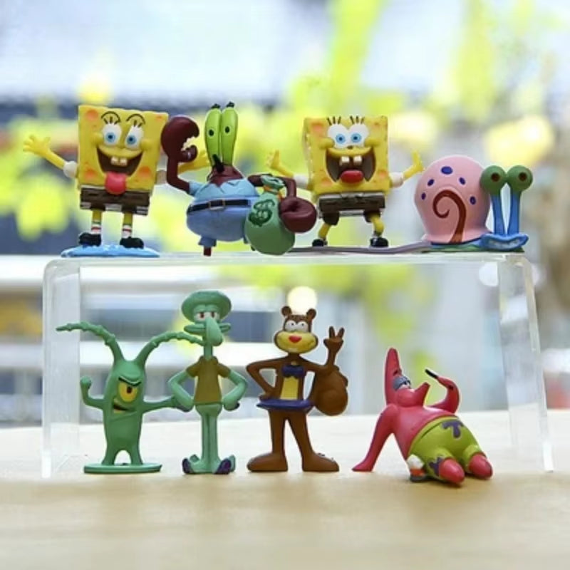 Spongebobs Anime Action Figures Cartoon Mini Dolls Fish Tank Decoration Landscaping Aquarium Accessories Kids Birthday Gifts Set
