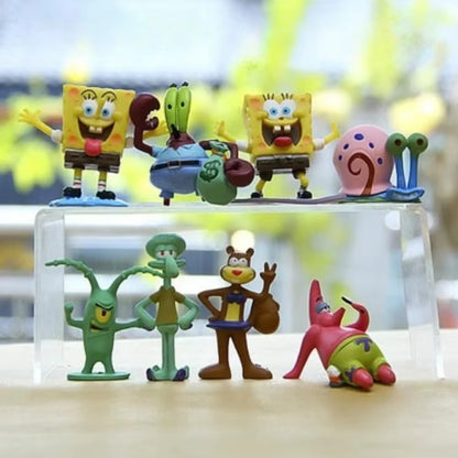 Spongebobs Anime Action Figures Cartoon Mini Dolls Fish Tank Decoration Landscaping Aquarium Accessories Kids Birthday Gifts Set