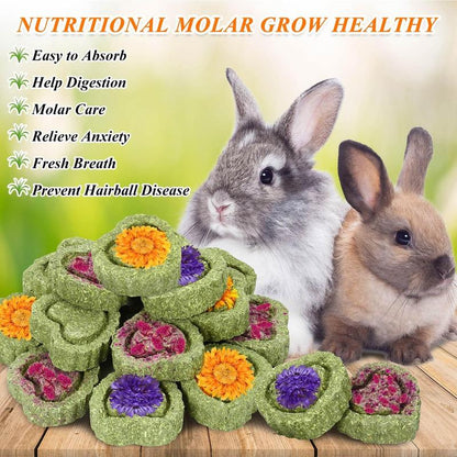EVERBETTERUS Timothy Hay Treats Natural Chews for Teeth Handmade Rabbit, Chinchilla, Gerbil, Rat, Hamster Toys Bunny & Guinea Pig Toys, 12Pcs