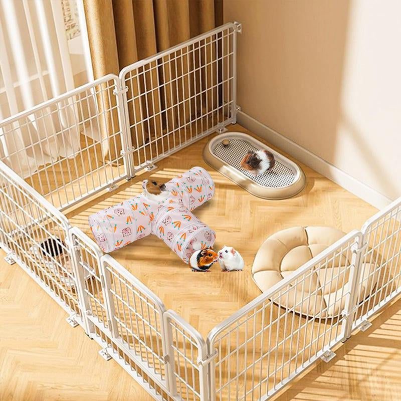 Collapsible 3-Way Hideout Tunnel with Chew Toys for Bunny, Guinea Pig, Ferret, and Kitten