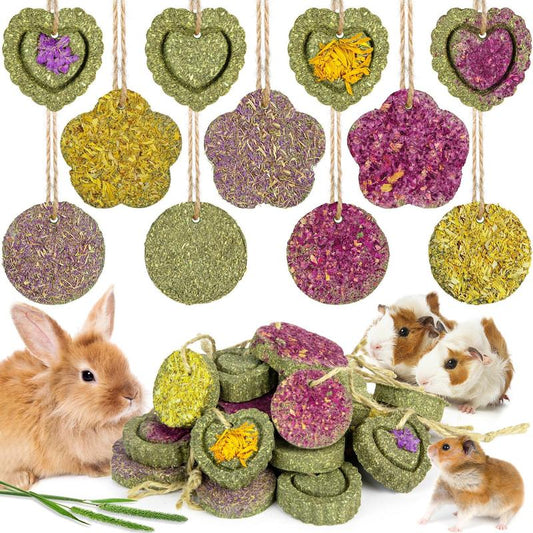 EVERBETTERUS 18Pcs Timothy Hay Treats Rabbit Toys Natural Treats for Guinea Pig Bunny Hamster Chinchilla Rat Handmade Rabbit Chews for Teeth