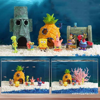 Spongebobs Anime Action Figures Cartoon Mini Dolls Fish Tank Decoration Landscaping Aquarium Accessories Kids Birthday Gifts Set