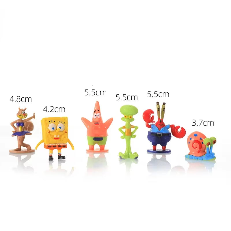 Spongebobs Anime Action Figures Cartoon Mini Dolls Fish Tank Decoration Landscaping Aquarium Accessories Kids Birthday Gifts Set