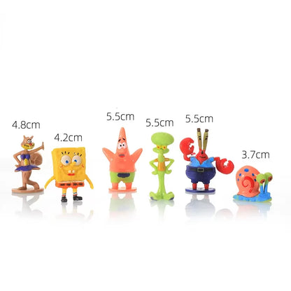 Spongebobs Anime Action Figures Cartoon Mini Dolls Fish Tank Decoration Landscaping Aquarium Accessories Kids Birthday Gifts Set