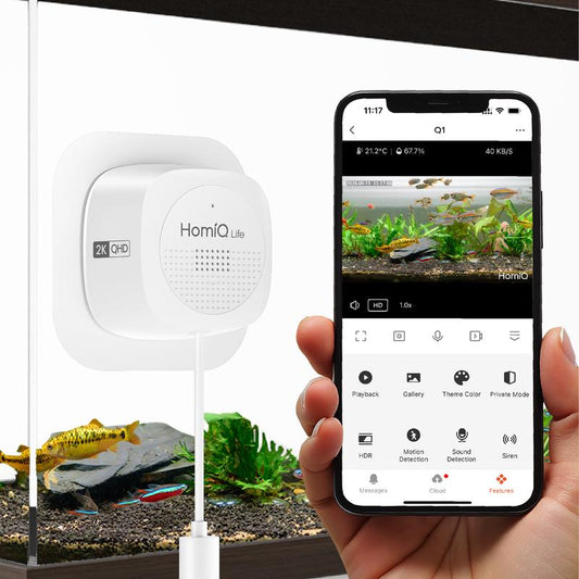 Homiq Life 3MP 2K Aquarium & Terrarium Pet Camera.Magnetic Install &Close-Focus Lens for Fish,Lizard, Reptile Pet and Window Bird Feeder,2.4Ghz & 5Ghz Wifi,Color Night Vision,Auto-Focus,24/7 Recording