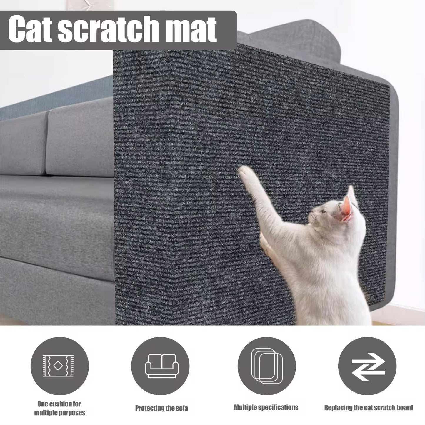Cat Scratching Mat Cat Carpet with Self-Adhesive Trimmable Cat Scratching Post Carpet, Cat Scratch Furniture Protector