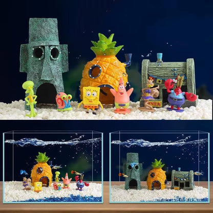 Spongebobs Anime Action Figures Cartoon Mini Dolls Fish Tank Decoration Landscaping Aquarium Accessories Kids Birthday Gifts Set